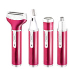Conjunto 4 em 1 Recarregável USB para Aparar Vibrissas, Sobrancelhas e Depilação Corporal com Cabo USB, 4 em 1