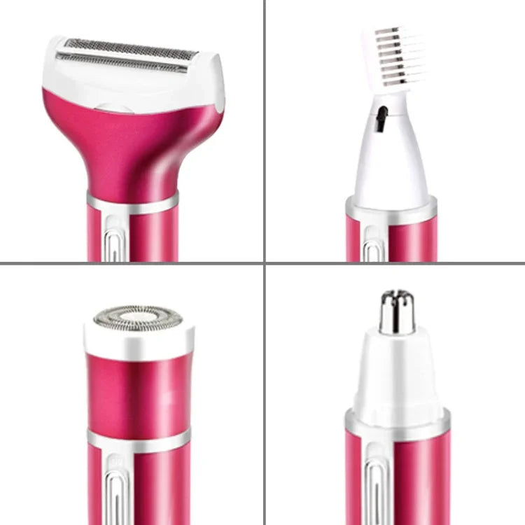 Conjunto 4 em 1 Recarregável USB para Aparar Vibrissas, Sobrancelhas e Depilação Corporal com Cabo USB, 4 em 1