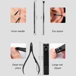 Kit avançado 12 em 1 para cuidados de unhas em aço inoxidável com cortador, pedicure e manicure com estojo em pele, vermelho+preto