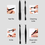 Kit avançado 12 em 1 para cuidados de unhas em aço inoxidável com cortador, pedicure e manicure com estojo em pele, vermelho+preto