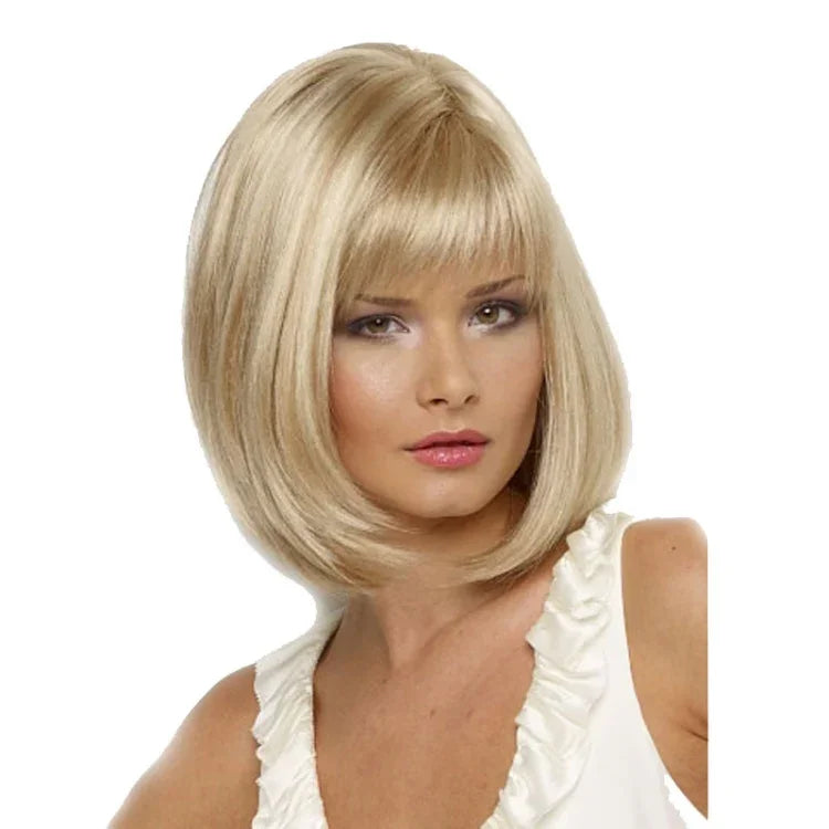 Peruca de Cabelo Curto Liso Corte Bob Fibra Química para Mulheres