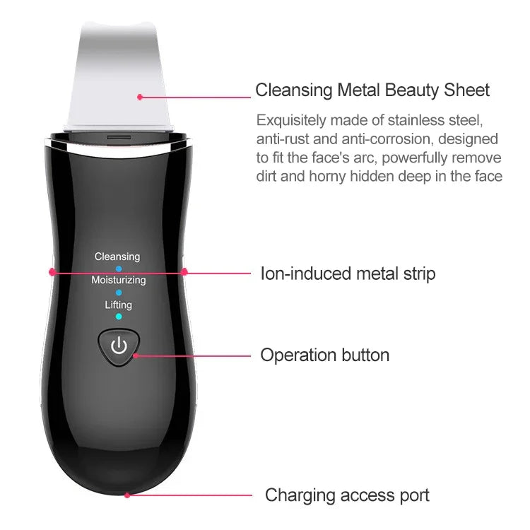 Máquina de Beleza Ultrassónica BLK-D016 para Pele, Instrumento de Massagem Facial Doméstico com Vibração