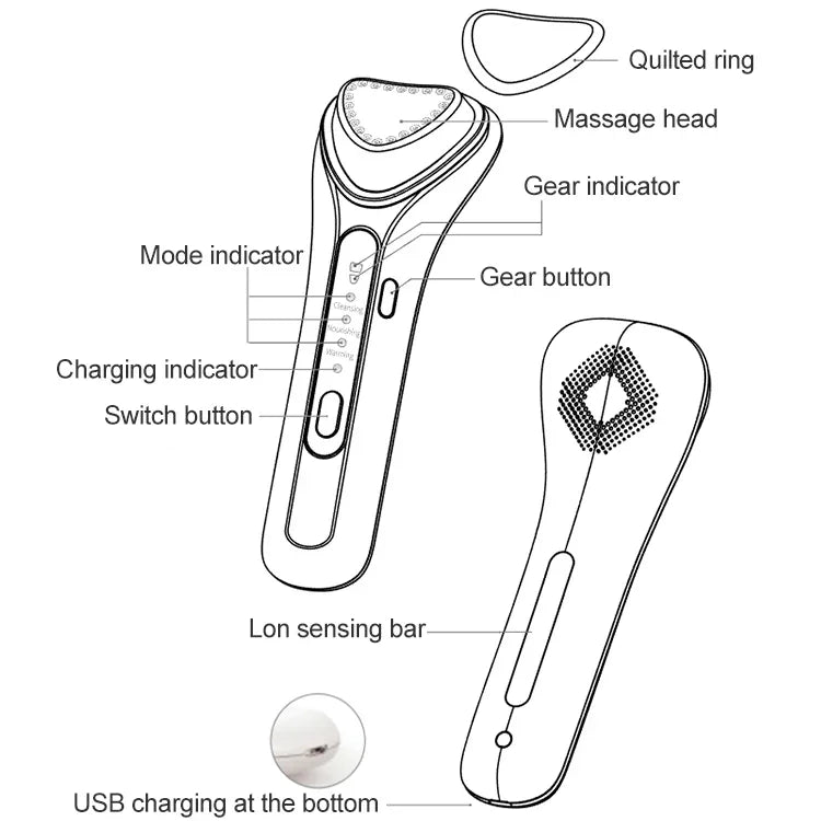 Instrumento de Importação e Exportação de Íons BLK-D020 para Massagem Facial, Aquecimento e Vibração, Cuidados Faciais