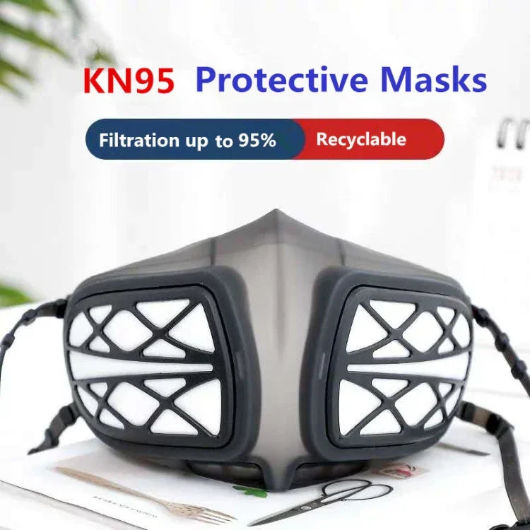 Máscara Respiratória de Silicone Protetora Reutilizável PM2.5 KN95 com Filtro Substituível, Máscara Facial Antivirus Anti-embaçamento, Reutilizável PM2.5 KN95