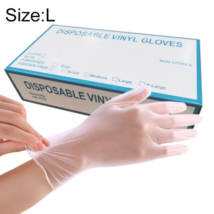 100 PCS Luvas Descartáveis de Exame em PVC Transparentes para Uso Doméstico, Luvas Protetoras Táteis, Tamanho: L, 100 PCS L