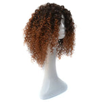 Peruca Europeia e Americana com Gradiente Preto para Castanho Claro com Cabelo Curto e Pequeno Cacheado para Mulheres