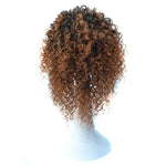 Peruca Europeia e Americana com Gradiente Preto para Castanho Claro com Cabelo Curto e Pequeno Cacheado para Mulheres