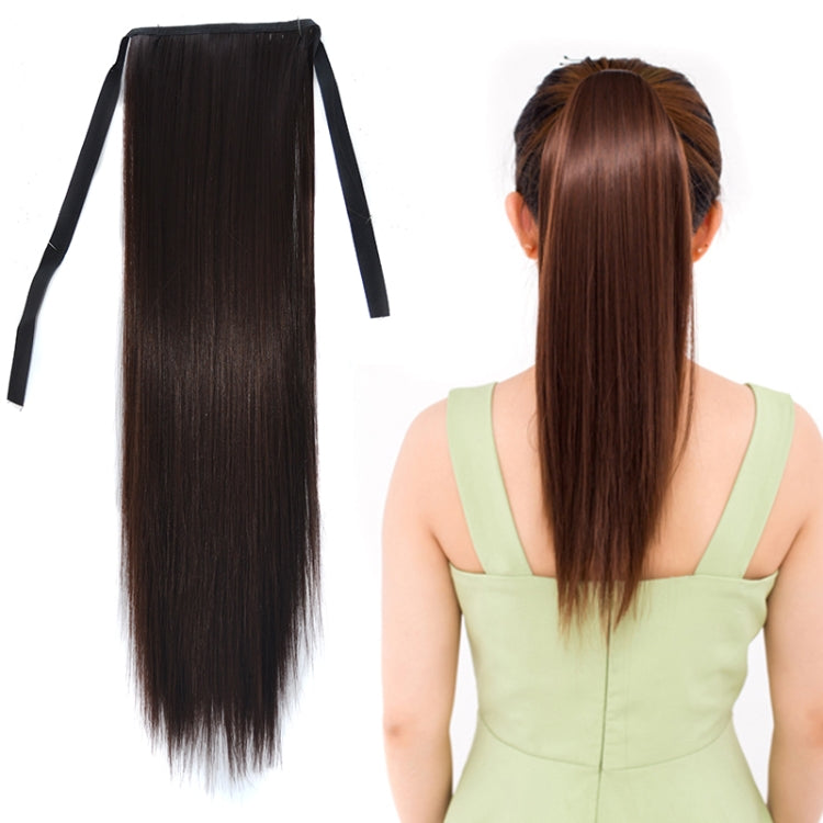 Peruca Natural de Cabelo Longo e Liso com Rabo-de-Cavalo Estilo Bandagem para Mulheres, Comprimento: 45cm, 45cm