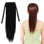 Peruca Natural de Cabelo Longo e Liso com Rabo-de-Cavalo Estilo Bandagem para Mulheres, Comprimento: 45cm, 45cm