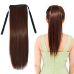 Peruca Natural de Cabelo Longo e Liso com Rabo-de-Cavalo Estilo Bandagem para Mulheres, Comprimento: 45cm, 45cm