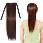 Peruca Natural de Cabelo Longo e Liso com Rabo-de-Cavalo Estilo Bandagem para Mulheres, Comprimento: 45cm, 45cm