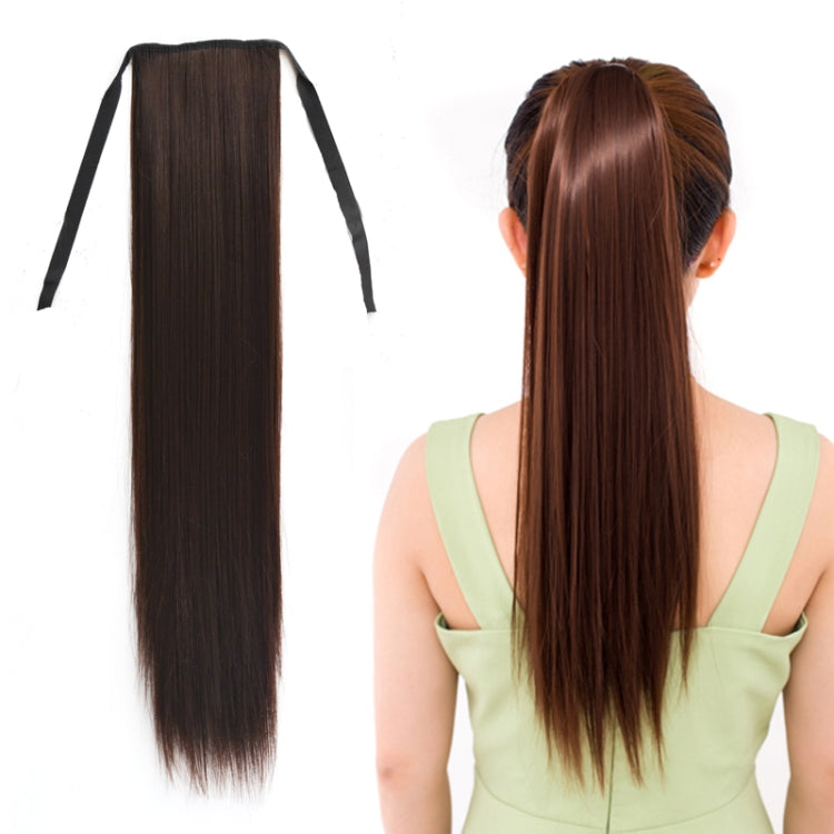 Peruca Natural de Cabelo Longo e Liso com Rabo-de-Cavalo Estilo Bandagem para Mulheres, Comprimento: 60cm, 60cm