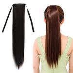 Peruca Natural de Cabelo Longo e Liso com Rabo-de-Cavalo Estilo Bandagem para Mulheres, Comprimento: 60cm, 60cm