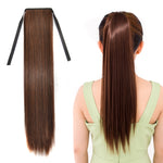 Peruca Natural de Cabelo Longo e Liso com Rabo-de-Cavalo Estilo Bandagem para Mulheres, Comprimento: 60cm, 60cm