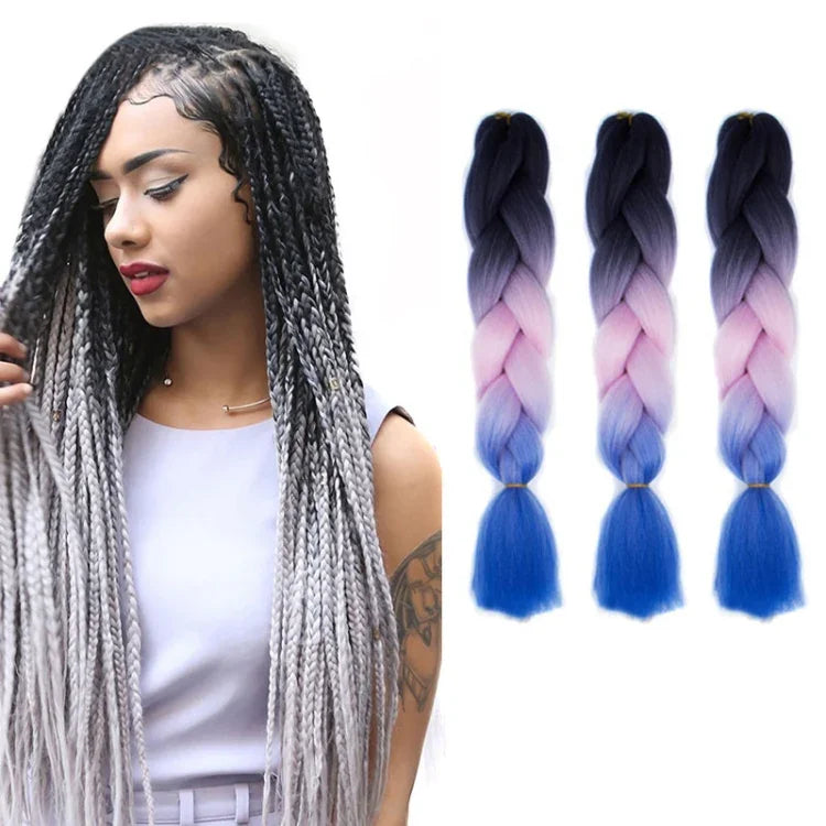 Perucas de Trança Individual com Gradiente de Cor Fashion Fibra Química Tranças Grandes, Comprimento: 60cm (56 Roxo+Azul Lago+Roxo Claro), 21, 35, 37, 38, 44, 45, 46, 47, 49, 50, 51, 56