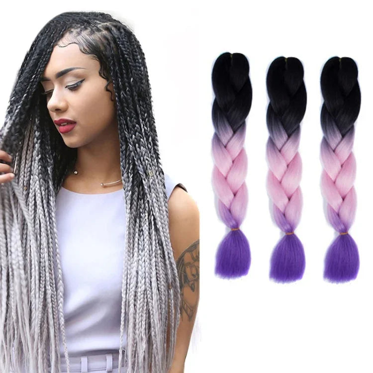 Perucas de Trança Individual com Gradiente de Cor Fashion Fibra Química Tranças Grandes, Comprimento: 60cm (56 Roxo+Azul Lago+Roxo Claro), 21, 35, 37, 38, 44, 45, 46, 47, 49, 50, 51, 56