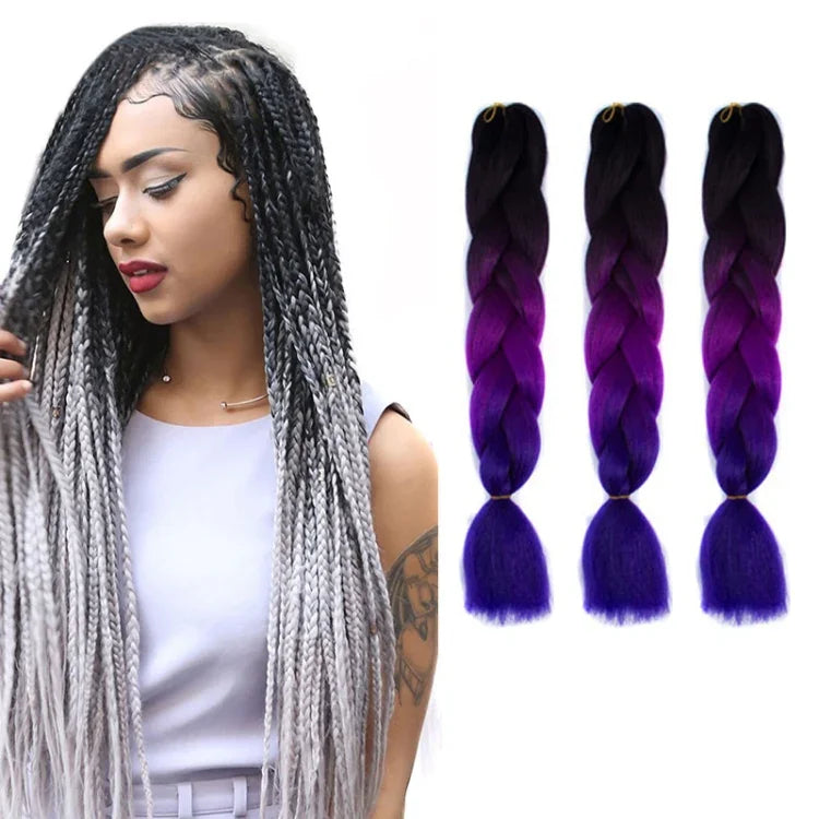 Perucas de Trança Individual com Gradiente de Cor Fashion Fibra Química Tranças Grandes, Comprimento: 60cm (56 Roxo+Azul Lago+Roxo Claro), 21, 35, 37, 38, 44, 45, 46, 47, 49, 50, 51, 56