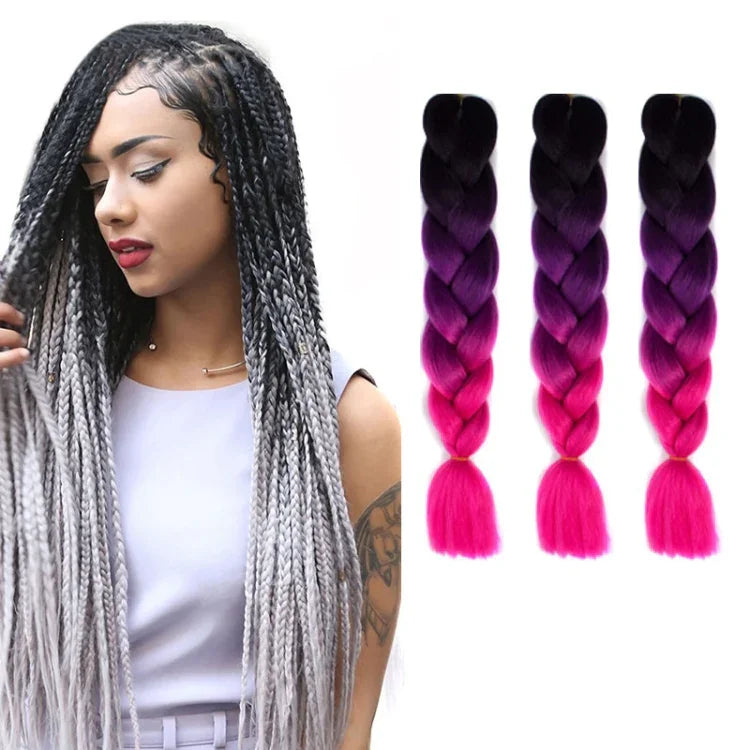 Perucas de Trança Individual com Gradiente de Cor Fashion Fibra Química Tranças Grandes, Comprimento: 60cm (56 Roxo+Azul Lago+Roxo Claro), 21, 35, 37, 38, 44, 45, 46, 47, 49, 50, 51, 56