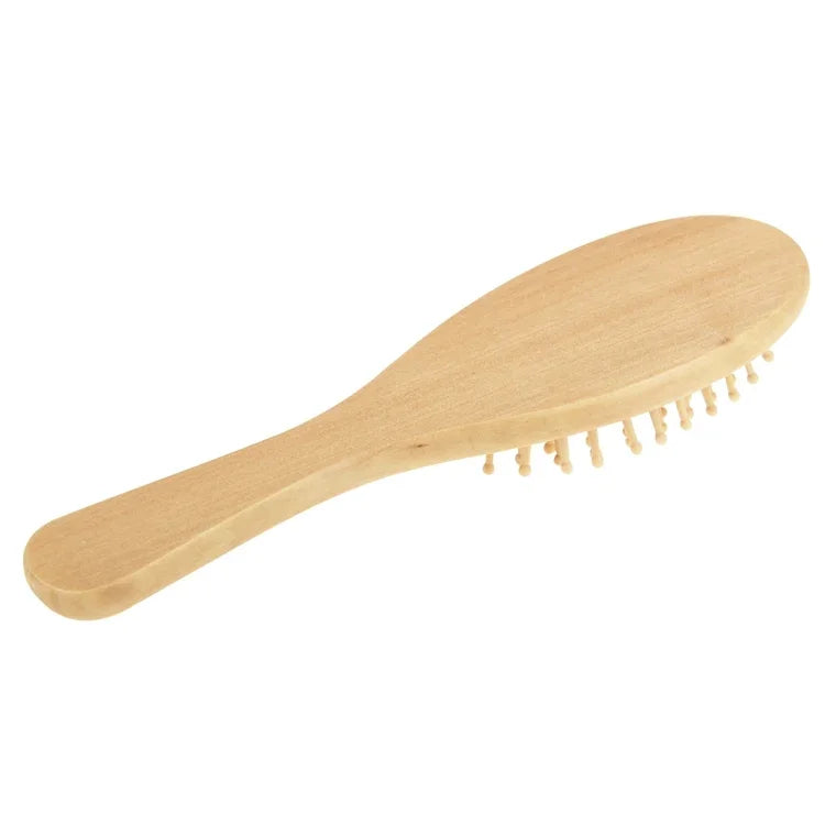 Pente de Massagem de Madeira Natural com Base de Borracha e Escova de Madeira, Tamanho: Pequeno, Pequeno (Branco)
