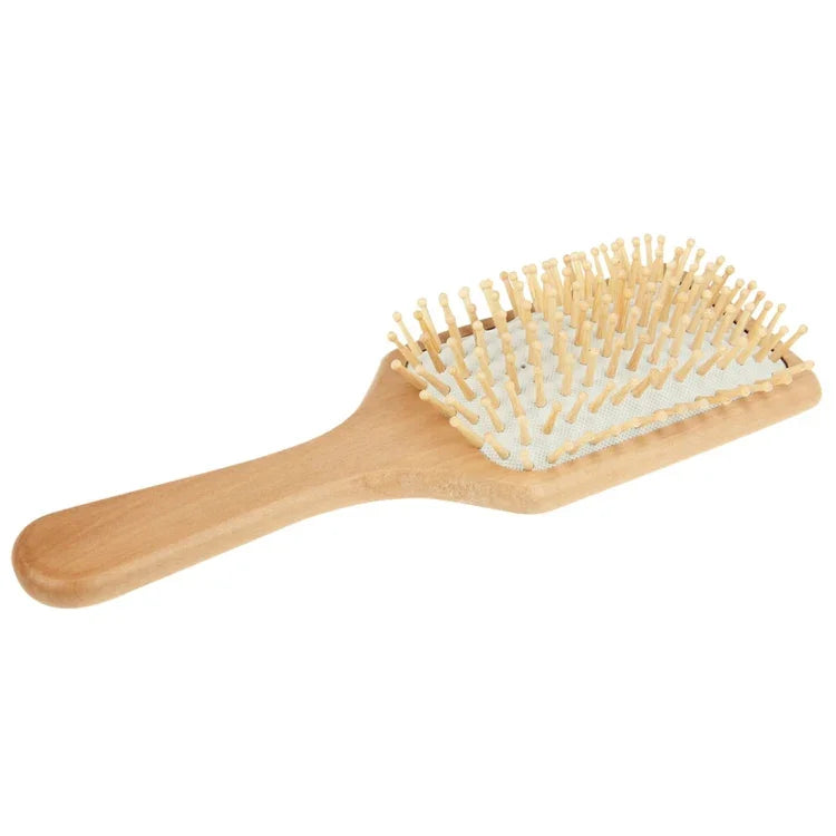 Pente de Massagem de Madeira Natural com Base de Borracha e Escova de Madeira, Tamanho: Grande, Grande (Branco), Grande (Preto)