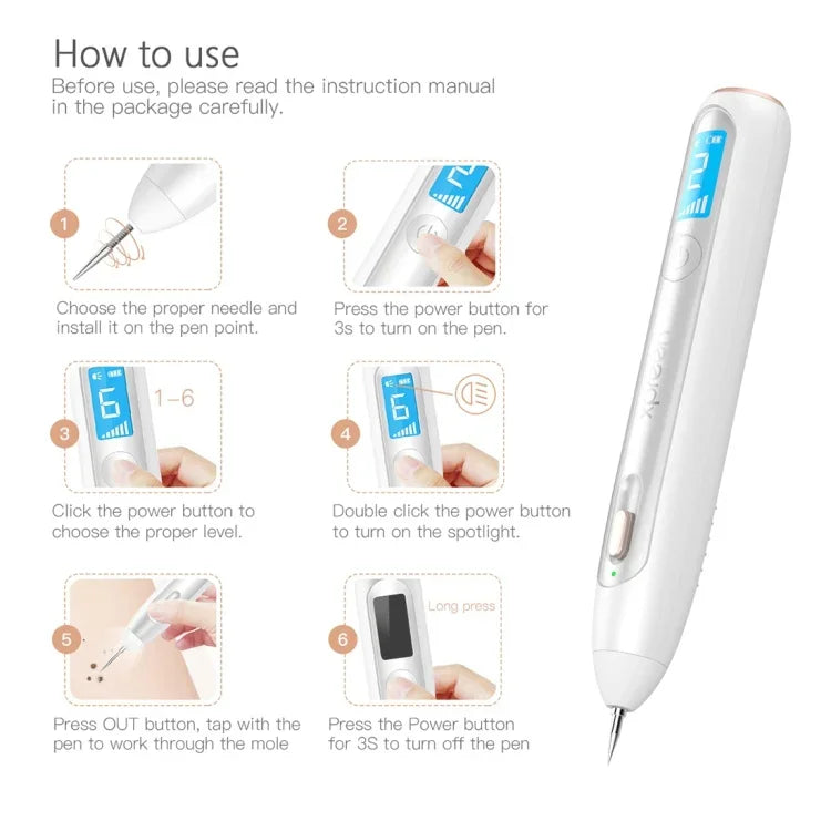 XPREEN XPRE051 Caneta Profissional Sem Fios Recarregável para Remoção de Sinais, Sardas, Manchas Escuras, Tatuagens e Verrugas, Apagador de Manchas com Ecrã LED e Holofote