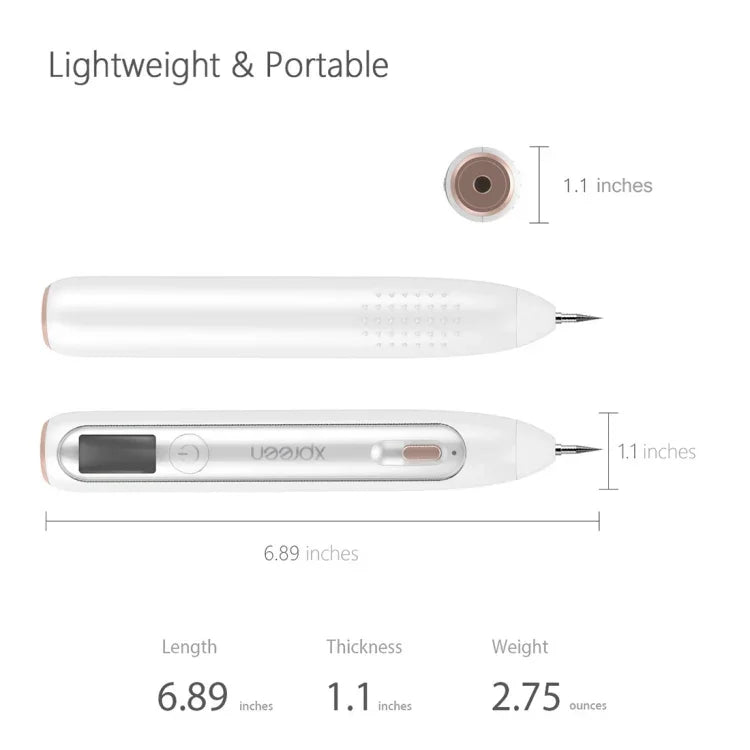 XPREEN XPRE051 Caneta Profissional Sem Fios Recarregável para Remoção de Sinais, Sardas, Manchas Escuras, Tatuagens e Verrugas, Apagador de Manchas com Ecrã LED e Holofote