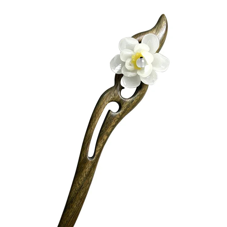 Clássico Pente Antigo de Sândalo Verde Traje de Cabelo Headdress-Banyue Flor de Jade + Caixa de Presente, Cores da Caixa de Presente São Aleatórias, Sândalo Verde Flor de Jade Wanyue Branco