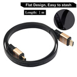 Cabo HDMI 2.0 (4K) 30AWG de alta velocidade 18Gbps com conectores banhados a ouro, HDMI macho para HDMI macho, cabo plano, comprimento: 1m