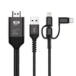 Cabo 3 em 1 Micro USB + USB-C / Tipo-C + 8 Pinos para HDMI HDTV