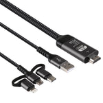 Cabo 3 em 1 Micro USB + USB-C / Tipo-C + 8 Pinos para HDMI HDTV