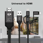Cabo 3 em 1 Micro USB + USB-C / Tipo-C + 8 Pinos para HDMI HDTV