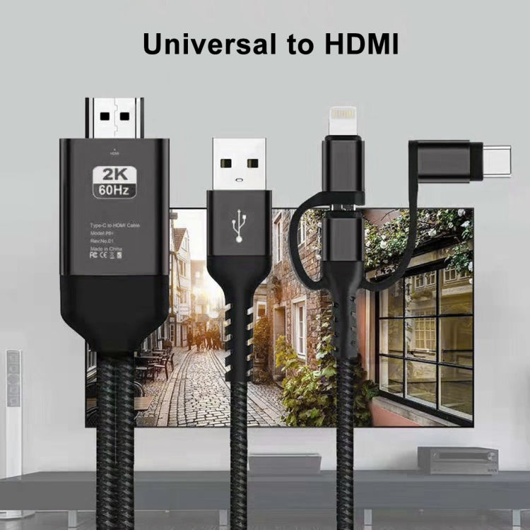 Cabo 3 em 1 Micro USB + USB-C / Tipo-C + 8 Pinos para HDMI HDTV