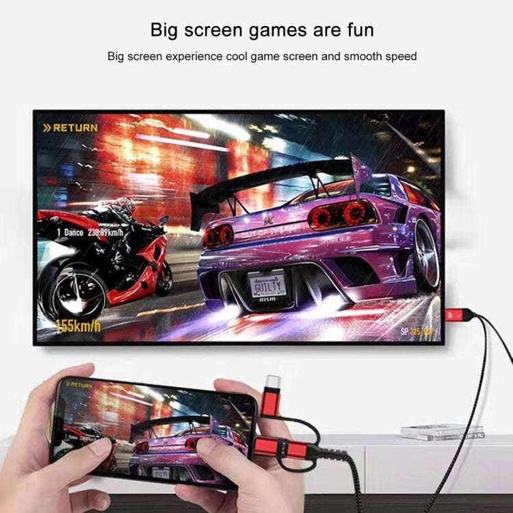 Cabo 3 em 1 Micro USB + USB-C / Tipo-C + 8 Pinos para HDMI HDTV
