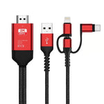 Cabo 3 em 1 Micro USB + USB-C / Tipo-C + 8 Pinos para HDMI HDTV
