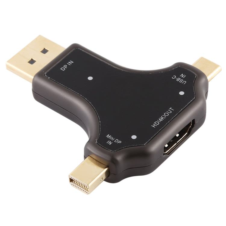 Adaptador 3 em 1 D63A DisplayPort + Mini DP + USB-C / Tipo-C macho para HDMI fêmea, D63A
