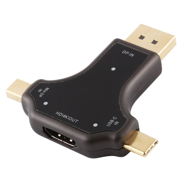 Adaptador 3 em 1 D63A DisplayPort + Mini DP + USB-C / Tipo-C macho para HDMI fêmea, D63A
