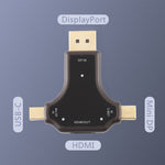 Adaptador 3 em 1 D63A DisplayPort + Mini DP + USB-C / Tipo-C macho para HDMI fêmea, D63A