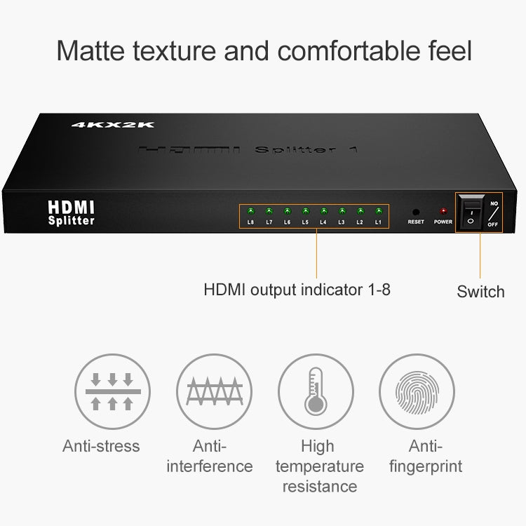 Divisor HDMI 1 x 8 Full HD 1080P com Interruptor, Suporta 3D e 4K x 2K