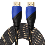 Cabo HDMI 1.4 Versão 1080P de 15m com Malha Trançada Linha Azul Preto, Conector Adaptador de Áudio e Vídeo HDMI Macho para HDMI Macho, Comprimento: 15m