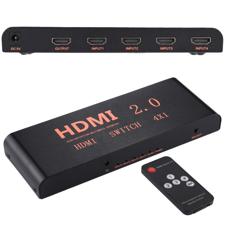 Comutador HDMI 2.0 4X1 4K/60Hz com Controlo Remoto, Ficha EU, 4X1