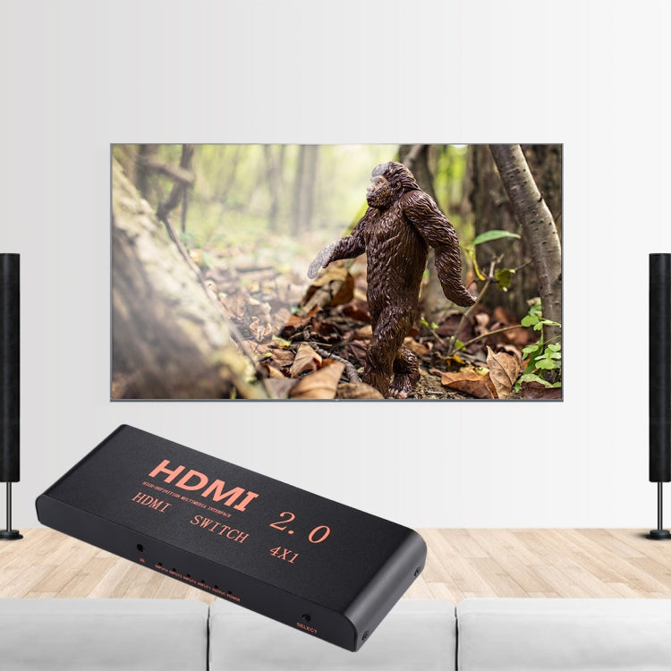 Comutador HDMI 2.0 4X1 4K/60Hz com Controlo Remoto, Ficha EU, 4X1