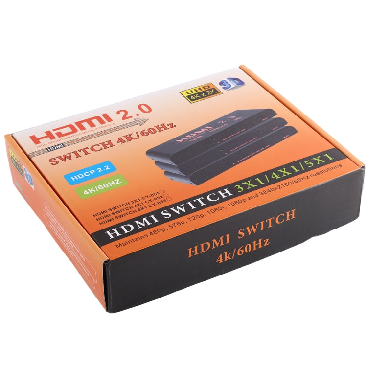 Comutador HDMI 2.0 4X1 4K/60Hz com Controlo Remoto, Ficha EU, 4X1