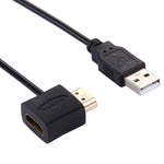 Cabo Adaptador de Conector HDMI Fêmea + HDMI Macho para USB 2.0 Macho de 50cm, HDMI Fêmea + Macho