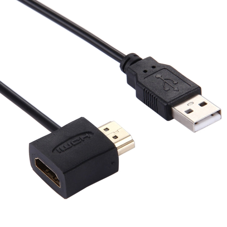 Cabo Adaptador de Conector HDMI Fêmea + HDMI Macho para USB 2.0 Macho de 50cm, HDMI Fêmea + Macho