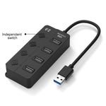 Onten 5301 USB 3.0 Macho para 4 USB 2.0 Fêmea Divisor Extensor com Interruptor Independente, 5301