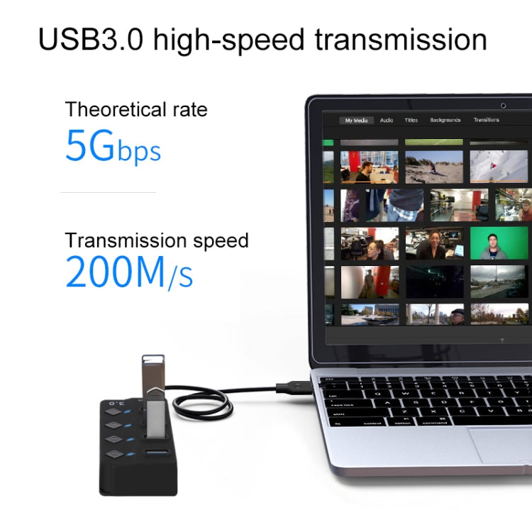 Onten 5301 USB 3.0 Macho para 4 USB 2.0 Fêmea Divisor Extensor com Interruptor Independente, 5301