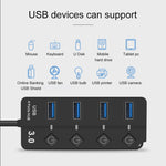Onten 5301 USB 3.0 Macho para 4 USB 2.0 Fêmea Divisor Extensor com Interruptor Independente, 5301