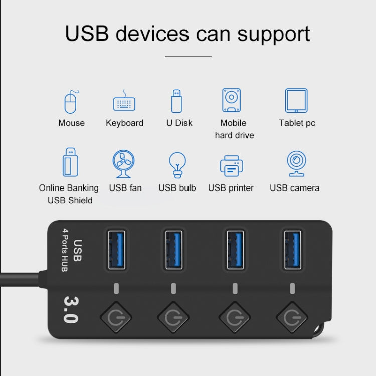 Onten 5301 USB 3.0 Macho para 4 USB 2.0 Fêmea Divisor Extensor com Interruptor Independente, 5301