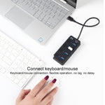 Onten 5301 USB 3.0 Macho para 4 USB 2.0 Fêmea Divisor Extensor com Interruptor Independente, 5301
