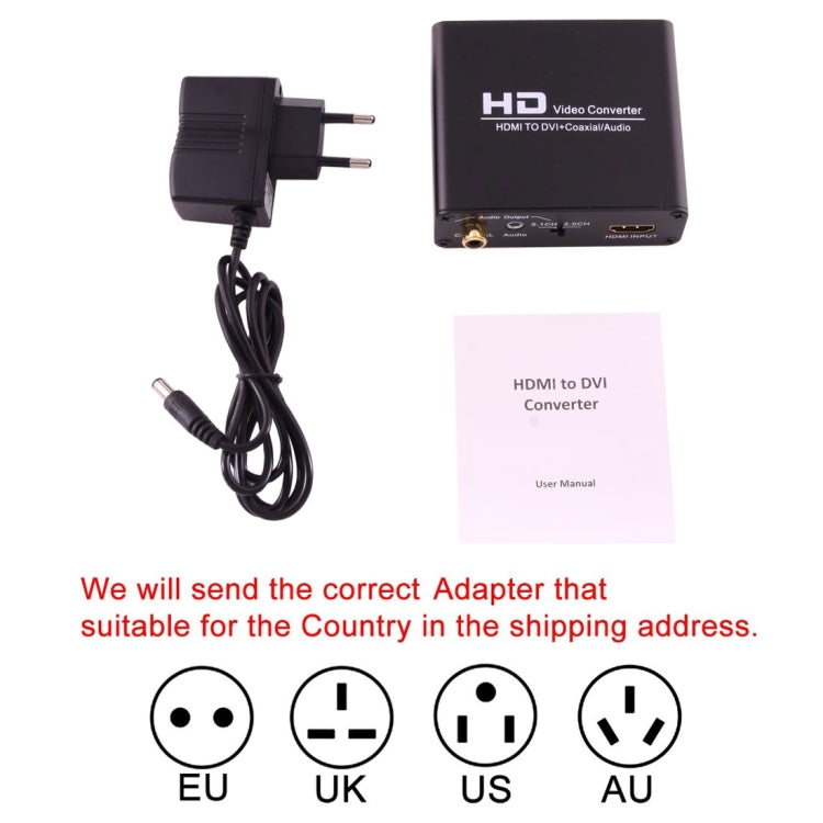 Conversor de Vídeo NEWKENG X5 HDMI para DVI com Saída de Áudio 3.5mm Coaxial, Plugue EU, X5 HDMI para DVI com Áudio